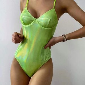 Holigraphic green one piece swimsuit